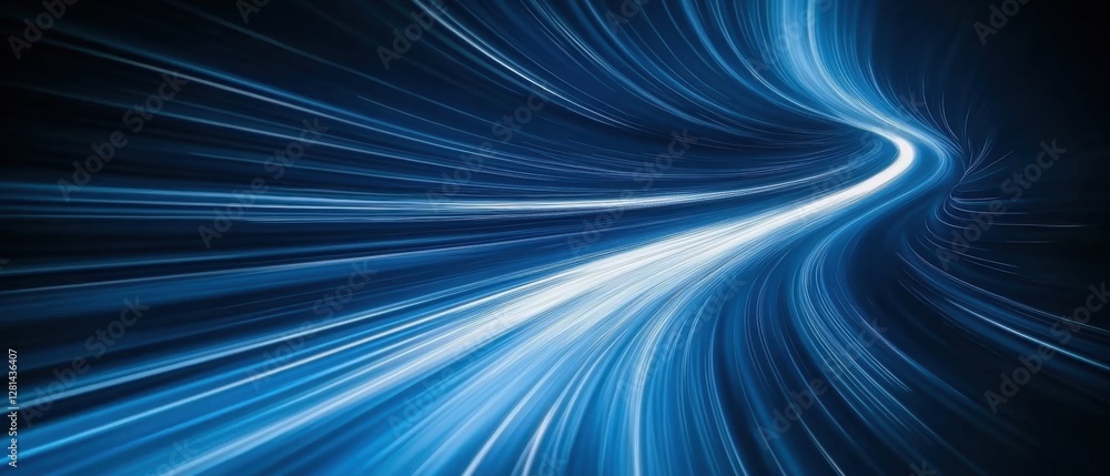 Poster dynamic blue light streaks create a sense of speed and motion in a futuristic tunnel abstract backgr
