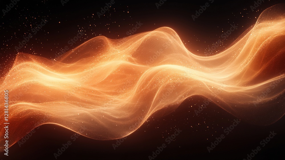 Poster abstract flowing waves of orange light create a mesmerizing background with glowing particles