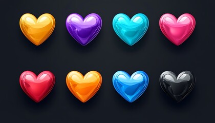 Colored Hearts Floating On A Black Background Illustrating Love Feelings