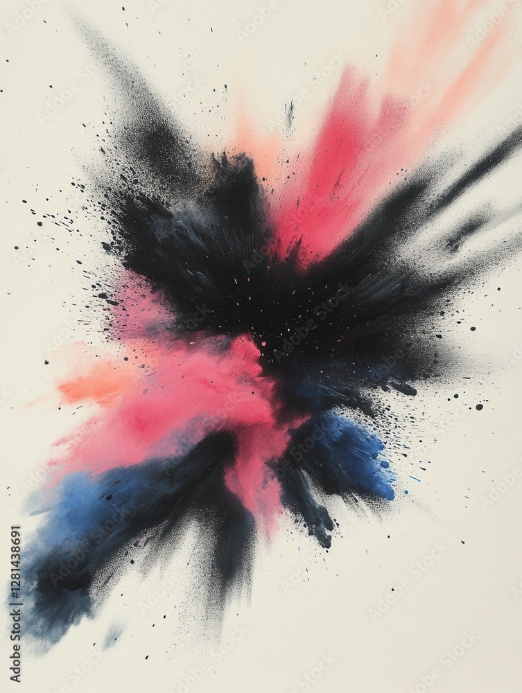 Poster dynamic explosion of vivid pigments on neutral canvas abstract art capturing energy and motion in a 