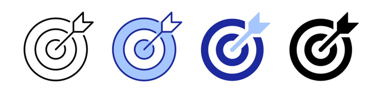Target and Goal abstract Vector icons Set. Darts icon thin line illustration in Four Different Style.