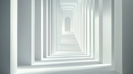 Obraz premium Modern White Architecture Corridor with Staircase