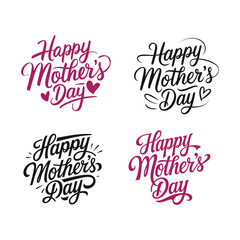 Happy Mothers Day lettering set. Handmade calligraphy vector illustration. Mother's day card with heart