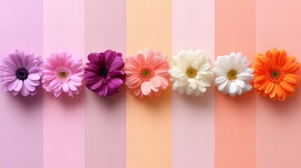 Vibrant daisy arrangement on colorful striped background