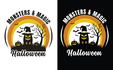 Fototapeta premium Halloween t-shirt(vector illustration of halloween pumpkin)