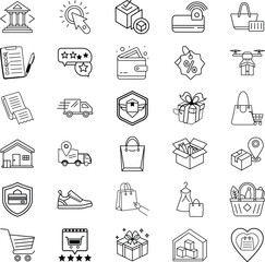 Ecommerce Icons Shopping, Delivery, Payments, and Reviews