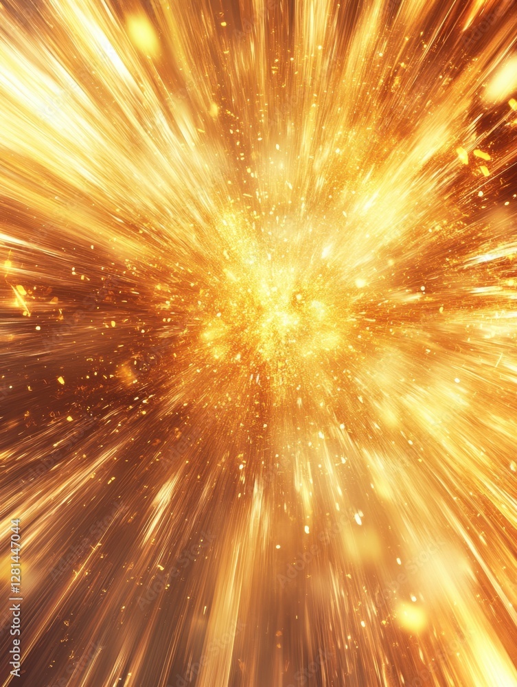 Poster radiant burst of golden light explosion abstract energy background with dynamic motion and vibrant c