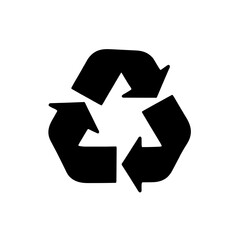 Minimalist black silhouette of a recycling symbol on white background