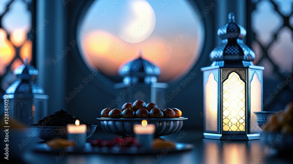 Aufkleber elegant lanterns and a platter of treats create a serene atmosphere at dusk.