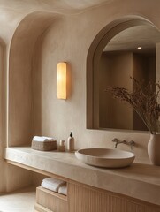 Elegant bathroom design with neutral tones and minimalist features