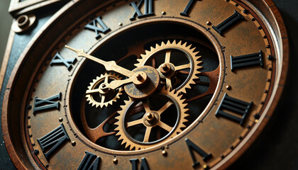 Obraz premium A close-up of a vintage clock's intricate internal mechanism, symbolizing the connection between circles, time, and mathematics, making it ideal for Pi Day themes.