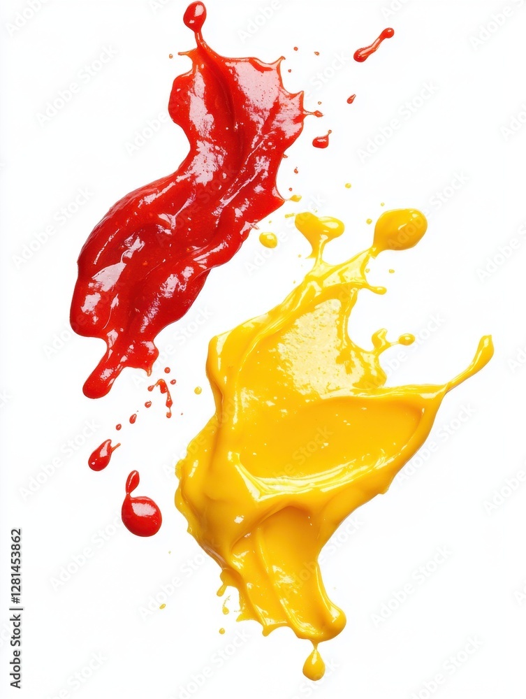 Poster vibrant splash of red and yellow paint against a white background creating a dynamic and abstract co