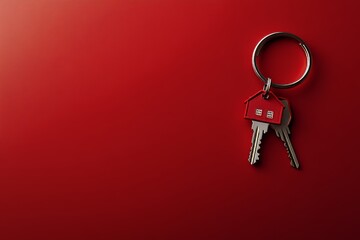 Bright Red Keys Resting on a Neutral Surface, Showcasing the Distinct Shapes and Textures of Metal and Plastic Elements for a Modern and Simple Display