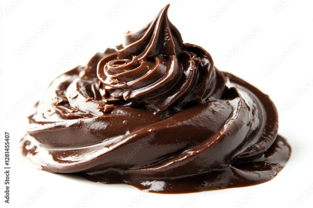 Poster decadent swirl of rich dark chocolate frosting on a pristine white backdrop creating a tempting dess