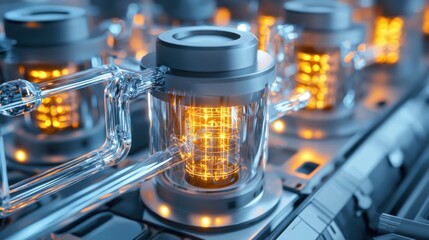 A highly advanced quantum supercomputer with massive crystalline processing cores, glowing energy currents flowing through transparent circuits