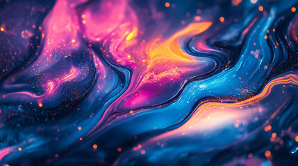 Obraz premium Colorfull neon liquid waves background wallpaper, close up texture.Generated AI.