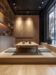 A Japanese style room offers tea ceremony experience with low seating