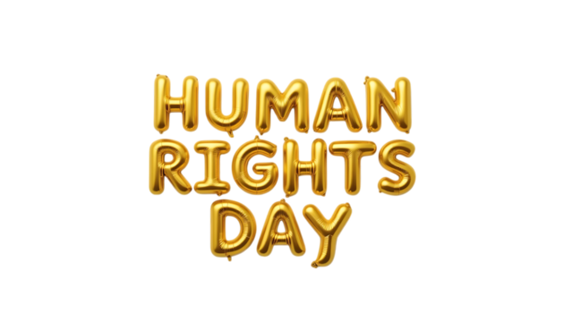 Golden balloon shape font 3d rendering letter Human Rights Day png - Powered by Adobe