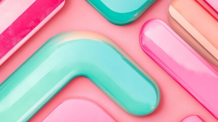 Colorful Abstract Design Featuring Glossy Shapes in Pink and Teal Tones on a Soft Background Creating a Modern Artistic Effect