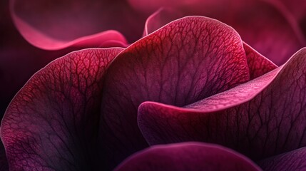 Deep Rose Petal Texture. A captivating close-up reveals the delicate textures and deep shades of a rose petals, creating an abstract natural art piece.