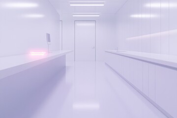 Bright, sterile corridor featuring smooth surfaces and minimalis