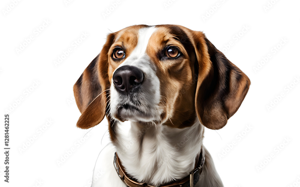 Poster a happy beagle sniffing the air with curiosity, isolated on a empty plain background