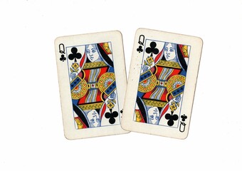 A pair of identical vintage playing cards on a white background.