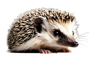 Fototapeta premium A hedgehog curled up into a tiny ball, isolated on a empty plain background