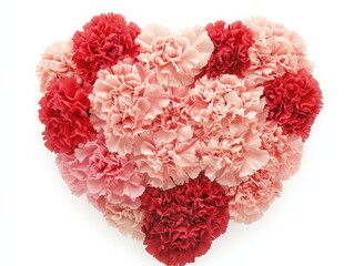Heart shaped floral design made of red and pink carnations for Valentines Day cards, posters, social media, branding and packaging design, interior decoration