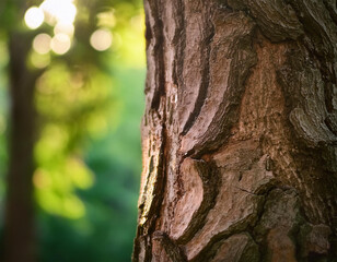 a close up view of tree bark showcasing texture and natural patterns with a soft focus background of greenery