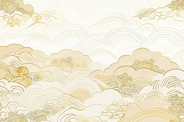 Golden Clouds: Elegant Japanese Pattern Design - Perfect for textiles, wallpaper, packaging, and more! This intricate design features traditional Japanese motifs, adding a touch of serenity and       