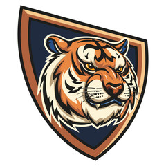 vector sport logo illustration of tiger head mascot front view on shield, vector work of hand drawn