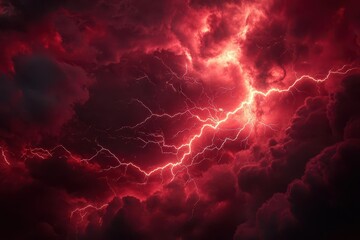 a swirling vortex of crimson lightning dancing through storm clouds dramatic atmospheric perspective electric tendrils illuminating dark thunderheads