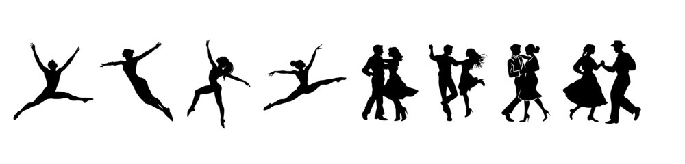 Dance School Logo with Full Body Silhouettes in motion rythm