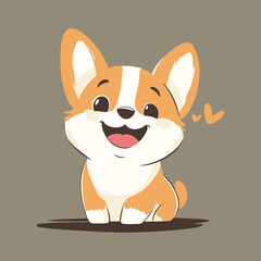 Cute Corgi Dog Flat Style Illustration for childrens
