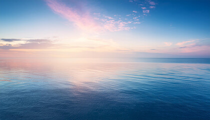 Fototapeta premium serene seascape at dawn with soft pastel colors reflecting on calm waters