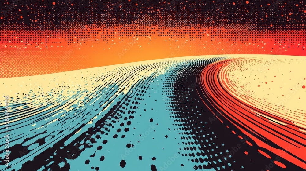 Poster abstract landscape with vibrant gradient colors and dynamic lines suggesting movement