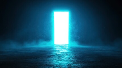 Glowing Doorway in a Dark Blue Mysterious Setting
