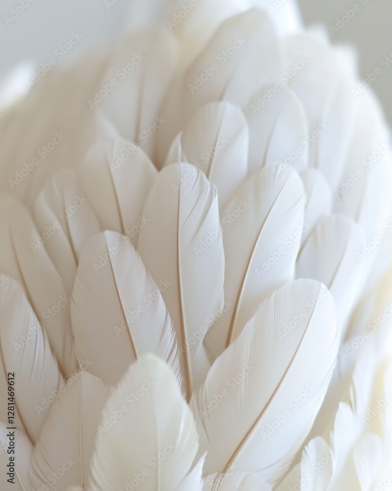 Poster serene arrangement of soft white feathers creating a gentle and calming texture in a delicate compos