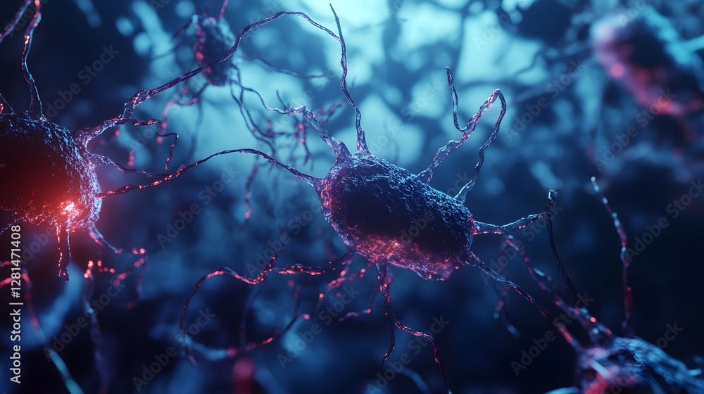 Poster Stunning digital of an intricate neural network with glowing synapses axons and dendrites representing the complex communication and connectivity within the human brain