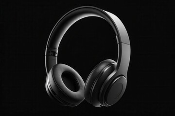 Black minimal wireless headphones floating on a purple background