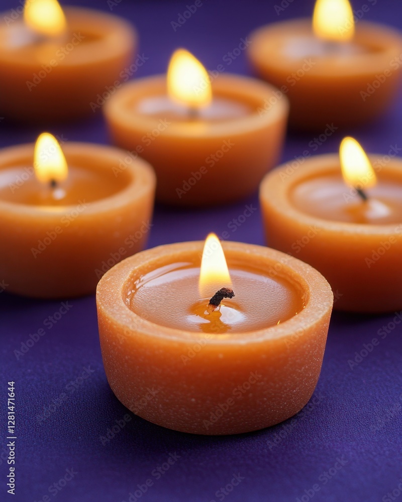 Poster warm glow of candlelight illuminating a serene purple backdrop creating a peaceful and inviting atmo