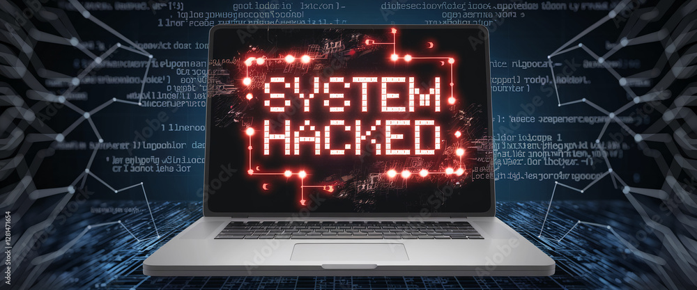 Poster close-up of a laptop with a red 