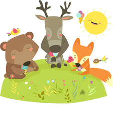 Cute animals eating ice cream. Vector illustration