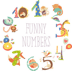 Fototapeta premium Cartoon Set Illustration of Birthday Anniversary Numbers with Funny Animals