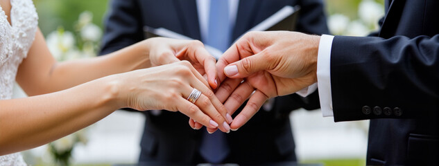 Exchanging wedding bands in soft light, eternal commitment