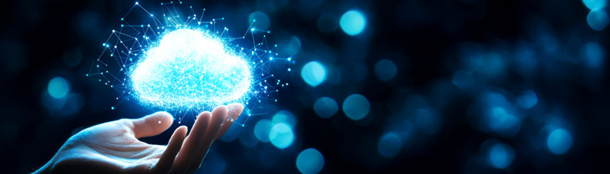 Cloud Computing Data Exchange Digital Realm Infographic Technology Hand Perspective Information Sharing Concept
