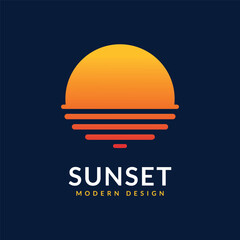 Modern Sunset Logo. Minimalist Sun Branding Design