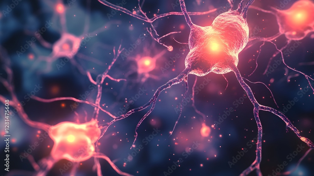 Aufkleber vibrant 3d rendering of a neural network showcasing the dynamic electrochemical communication betwee