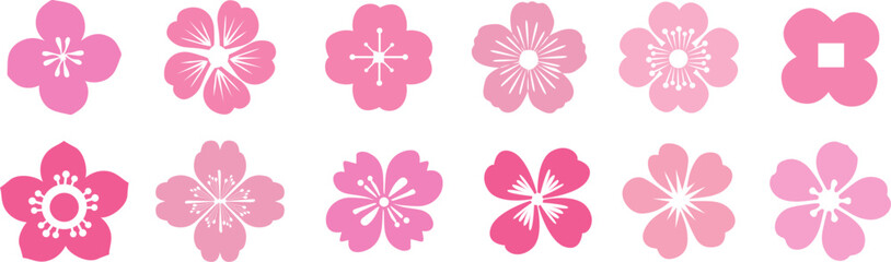 Spring flowers vector set.  Floral brunch and flowers  elements. Cherry Blossom flowers.  Sakura blossom branch .Pink petals of japanese sakura .Pink blooming cherry flowers. 